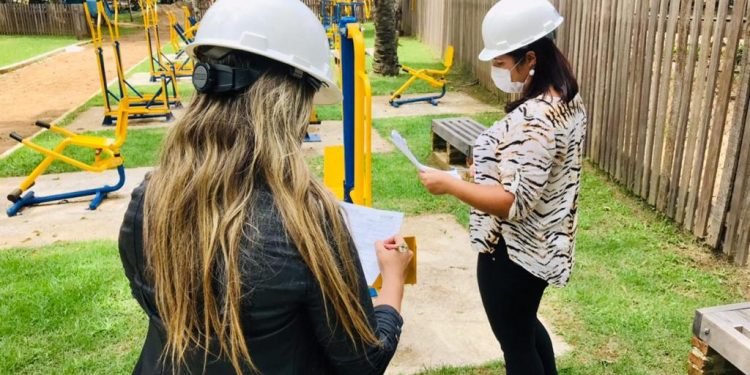 Seosp fiscaliza construção de academia ao ar livre em Ariquemes