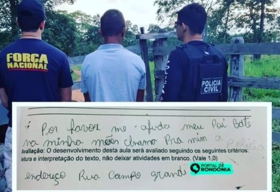 Criança escreve pedido de ajuda em prova e polícia prende suspeito de agredir a esposa em Rondônia Criança escreve pedido de ajuda em prova e polícia prende suspeito de agredir a esposa em Rondônia