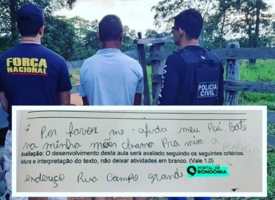 Criança escreve pedido de ajuda em prova e polícia prende suspeito de agredir a esposa em Rondônia Criança escreve pedido de ajuda em prova e polícia prende suspeito de agredir a esposa em Rondônia