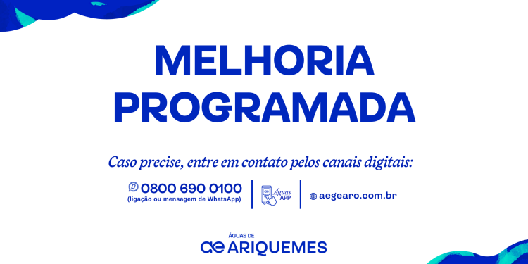Manutenção programada – Águas de Ariquemes Manutenção programada – Águas de Ariquemes
